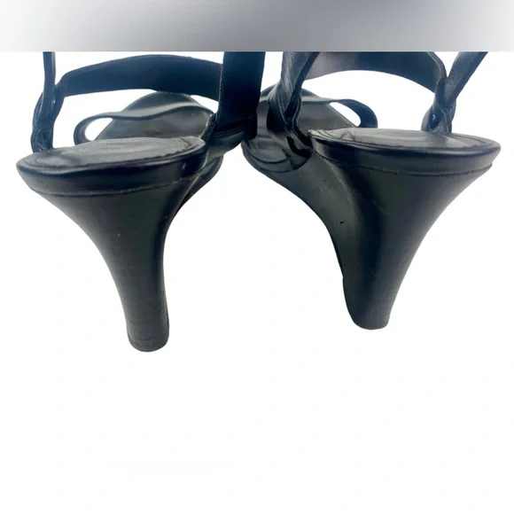 Marc Fisher Black Leather Madaya Studded Wedge Ankle Wrap Sandals Size 8.5 - Picture 6 of 10